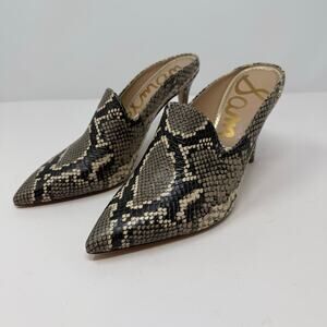 Sam Edelman Harlee Embossed Snake Print Mule Heels Sz. 7.5 Slip On EUC